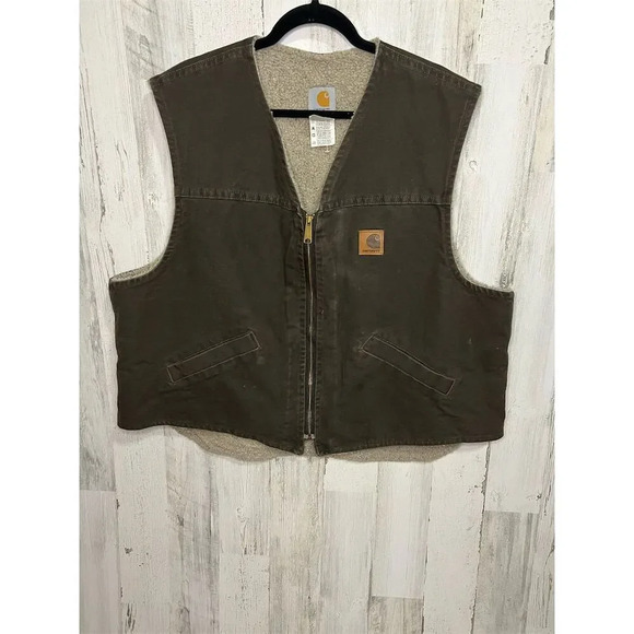 Carhartt Other - Carhartt Men's 2XL brown Sherpa Lined Canvas Vest Casual Quilted